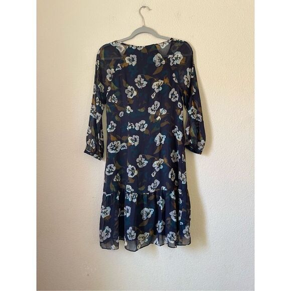 NWT CAbi Pirouette Dress #3460 Floral Chiffon Ruffled Hem Green Teal Size xs - Picture 4 of 8